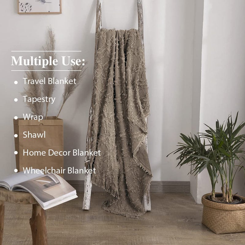 Simple&Opulence 100% Cotton Throw Blanket for Bed, Couch, Boho Textured Geometric Knit Woven Blanket with Tassels Soft, Lightweight Breathable Shabby Chic Farmhouse Decoration for All-Season(Brown) - Image 4